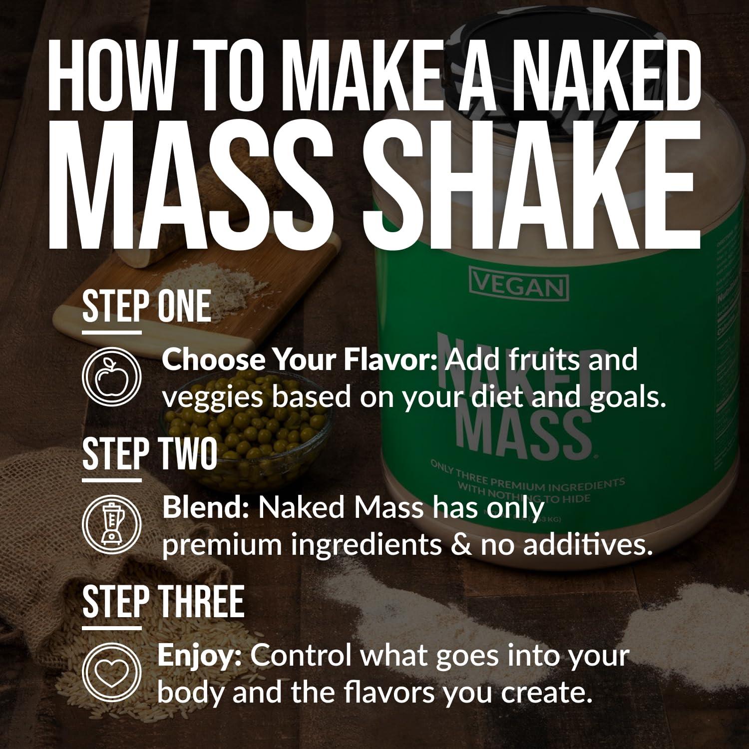 NAKED NAKED Chocolate Peanut Butter Vegan Mass - 1,290 Calories, Nothing Artificial, All Natural Chocolate PB Weight Gainer Protein Powder - 8LB Bulk, GMO Free, Gluten Free & Soy Free - 11 Servings