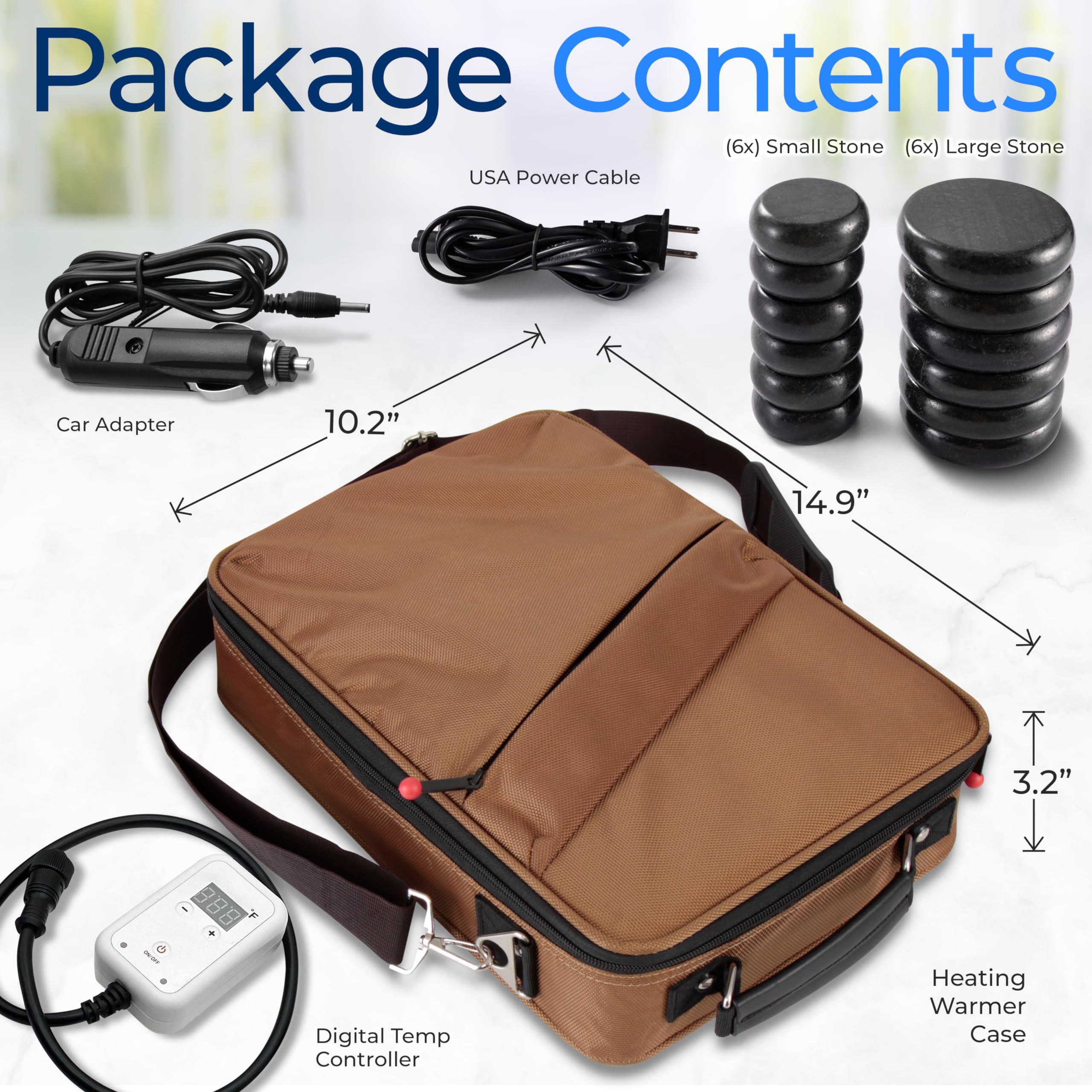 SereneLife SereneLife Portable Massage Stone Warmer Set - Electric Spa Hot Stones Massager and Heater Kit with 6 Large and 6 Small Round Shaped Basalt Massaging Rocks, Digital Controller Heating Bag
