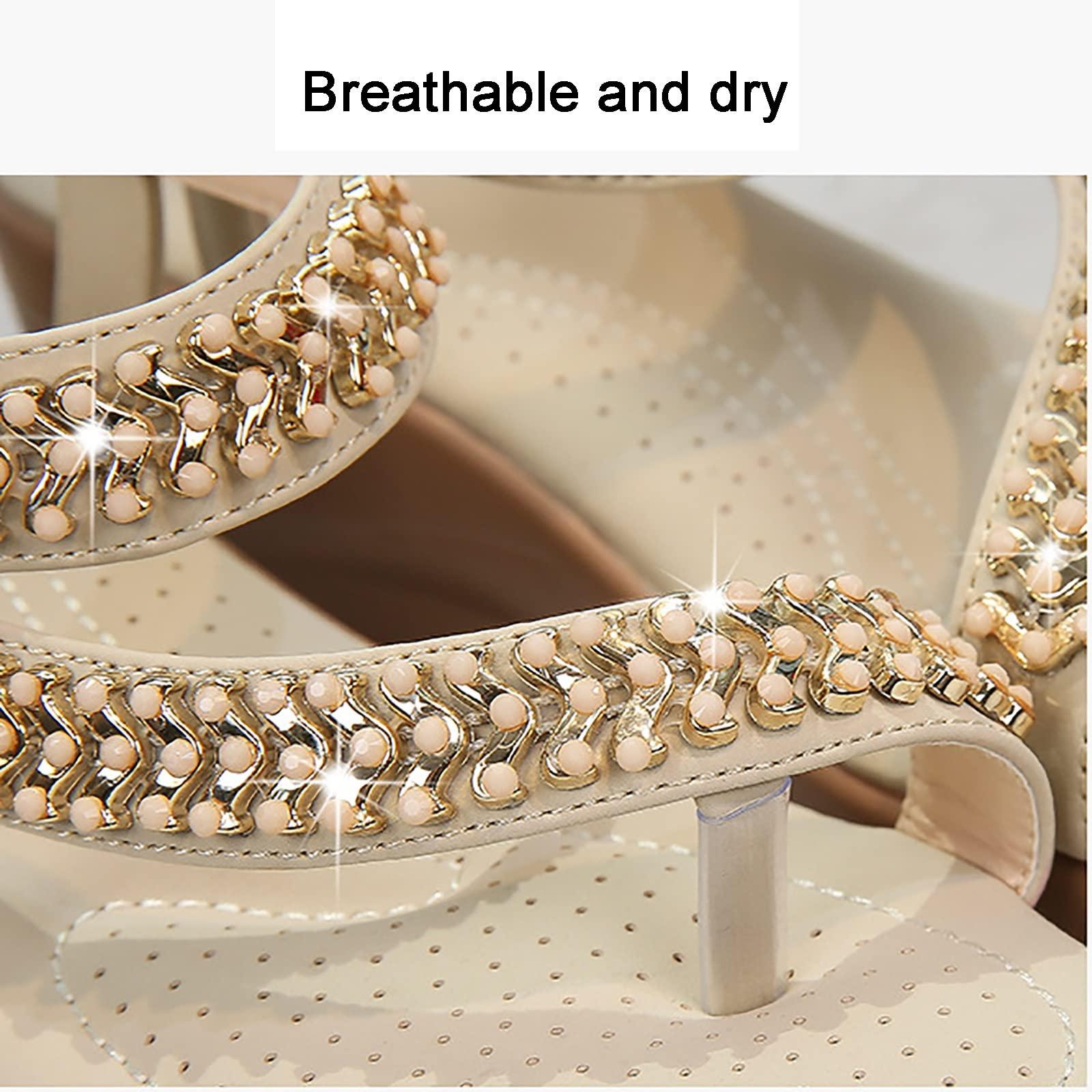 CLSQLXYJZC Summer Round Toe Sandals for Women, Fashion Platform Wedge Rhinestone Women's Orthopedic Bunion Corrector Sandals, for Soft Big Toe Foot Correction Sandal ( Color : Brown , Foot length : 25.5cm )