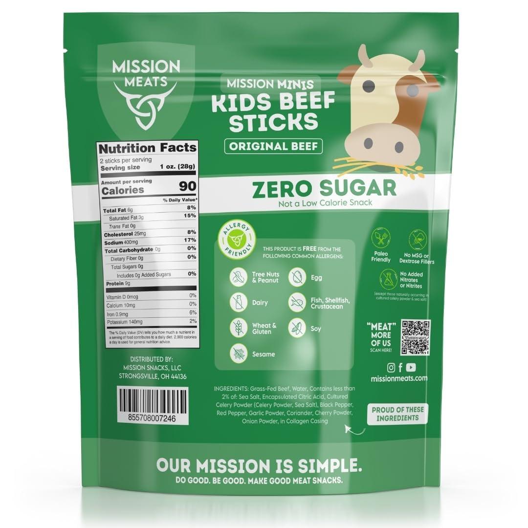 EST. 2015 MISSION MEATS Mission Meats Kids Beef Sticks 100% Grass Fed & Pasture Raised, Healthy Snacks for Kids and Toddlers, Gluten & Nut Free, Non-GMO, 0.5oz, 24 Count (Pack of 1)
