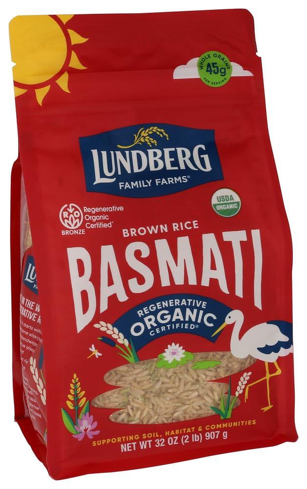 Lundberg Lundberg Basmati Rice, Organic Long Grain Brown Rice - Non-Sticky, Fluffy Aromatic Rice Grown in California, Pantry Staples, 32 Oz