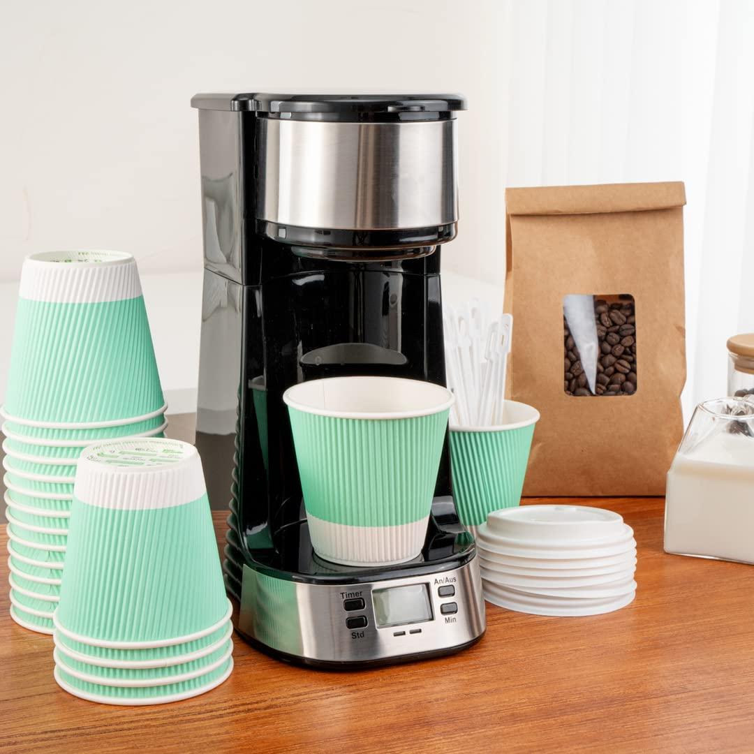 Restaurantware 8 Ounce Disposable Coffee Cups, 500 Double Wall Hot Cups For Coffee - Lids Sold Separately, Rippled Wall, Light Green Paper Insulated Coffee Cups, For Coffee, Tea And More-Restaurantware