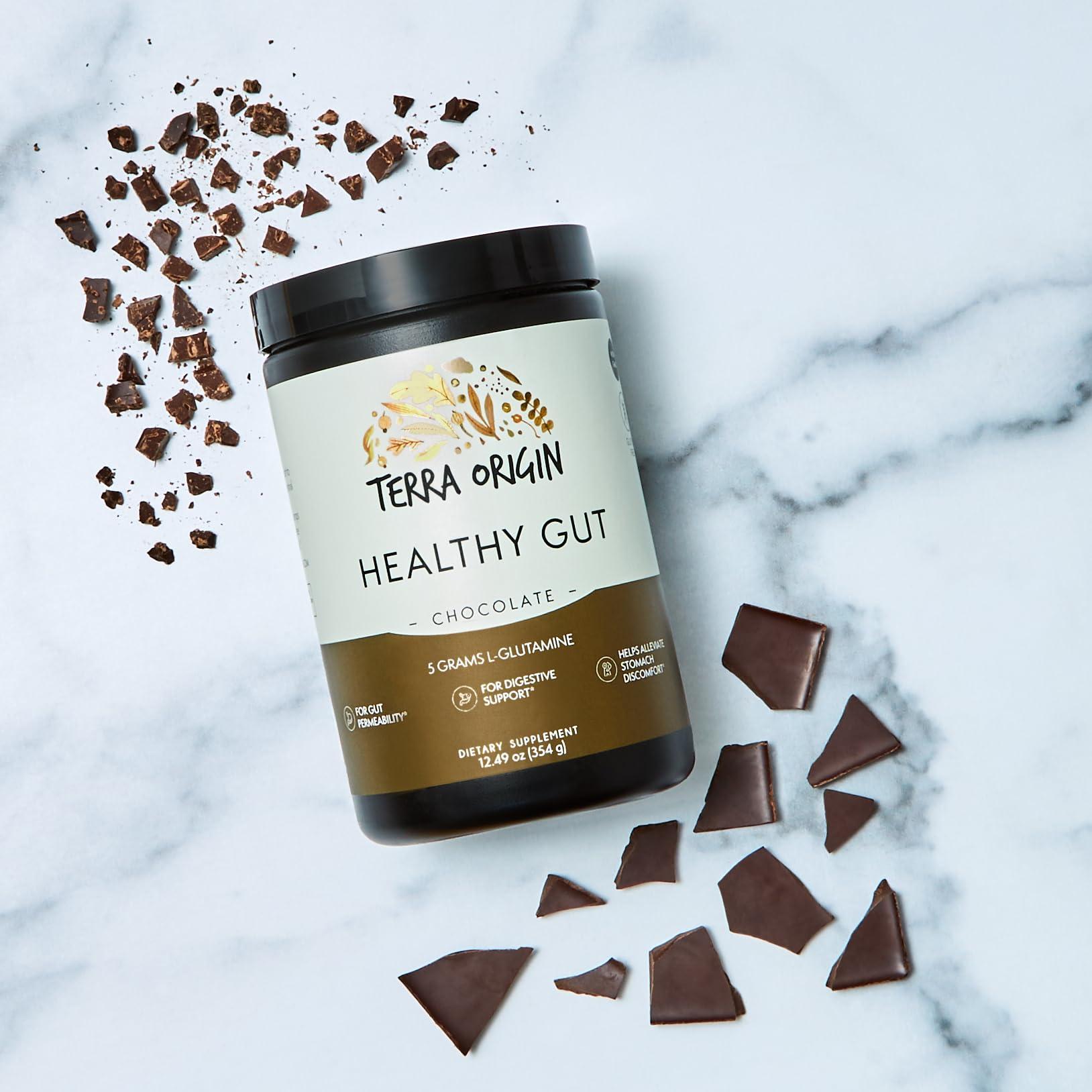 TERRA ORIGIN TERRA ORIGIN Healthy Gut Chocolate | 30-Servings with L-Glutamine, Zinc, Glucosamine, Slippery Elm Bark, Marshmallow Root and More!