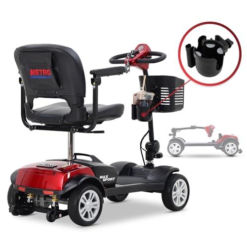 NineLife Basics Mobility Scooters for Seniors & Adults 400lbs Capacity 4 Wheel Foldable Powered Mobility Scooter for Elderly for Travel, Lightweight All Terrain Mobility Scooter with Lights and Basket (Red)