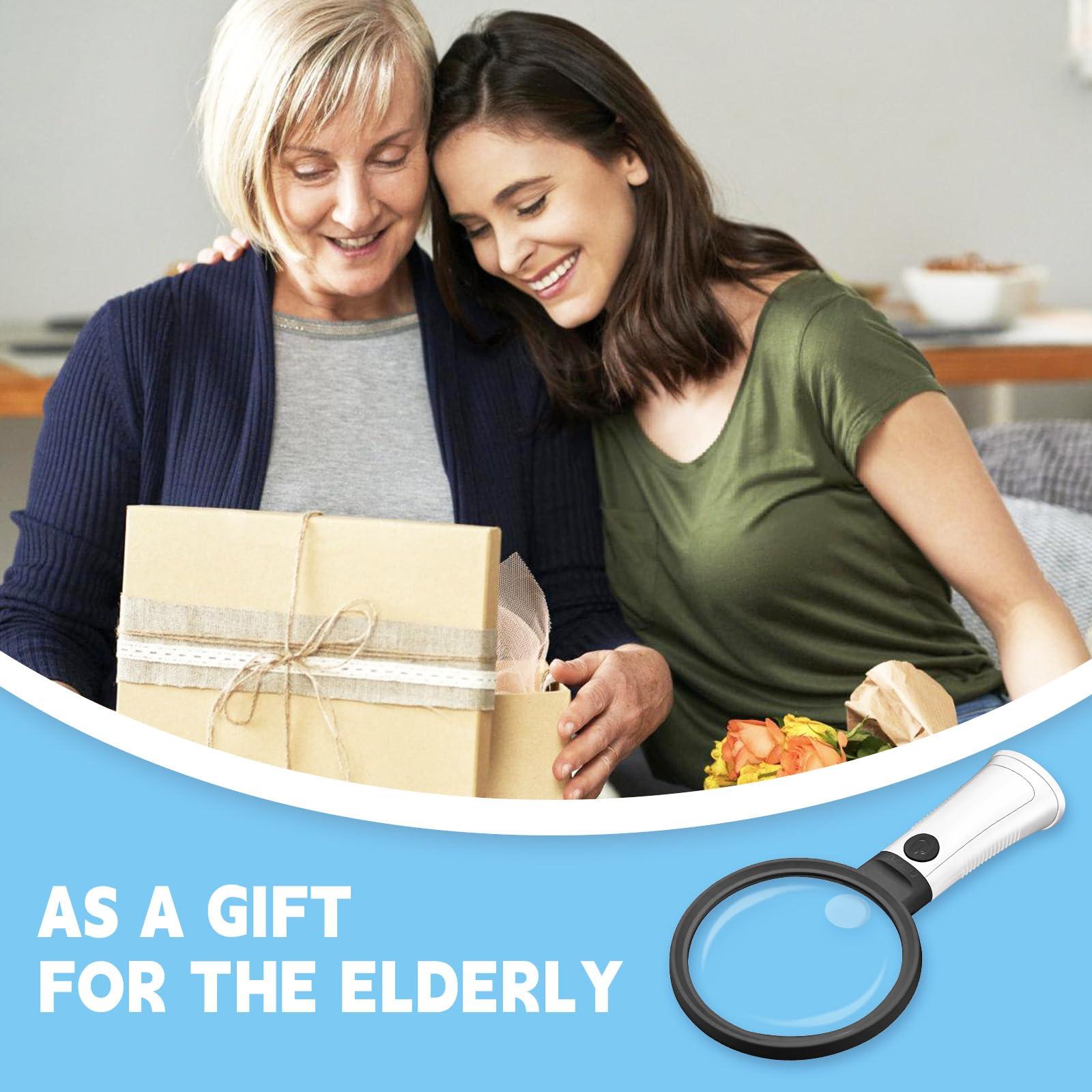 HQGZQL 30X 10X Large Magnifying Glass with Light and Stand Lighted Magnifying Glass with 12 LEDs 3 Adjustable Light Mode Handheld Magnifier for Low Vision Seniors Small Prints Reading Coins (Dark Black)