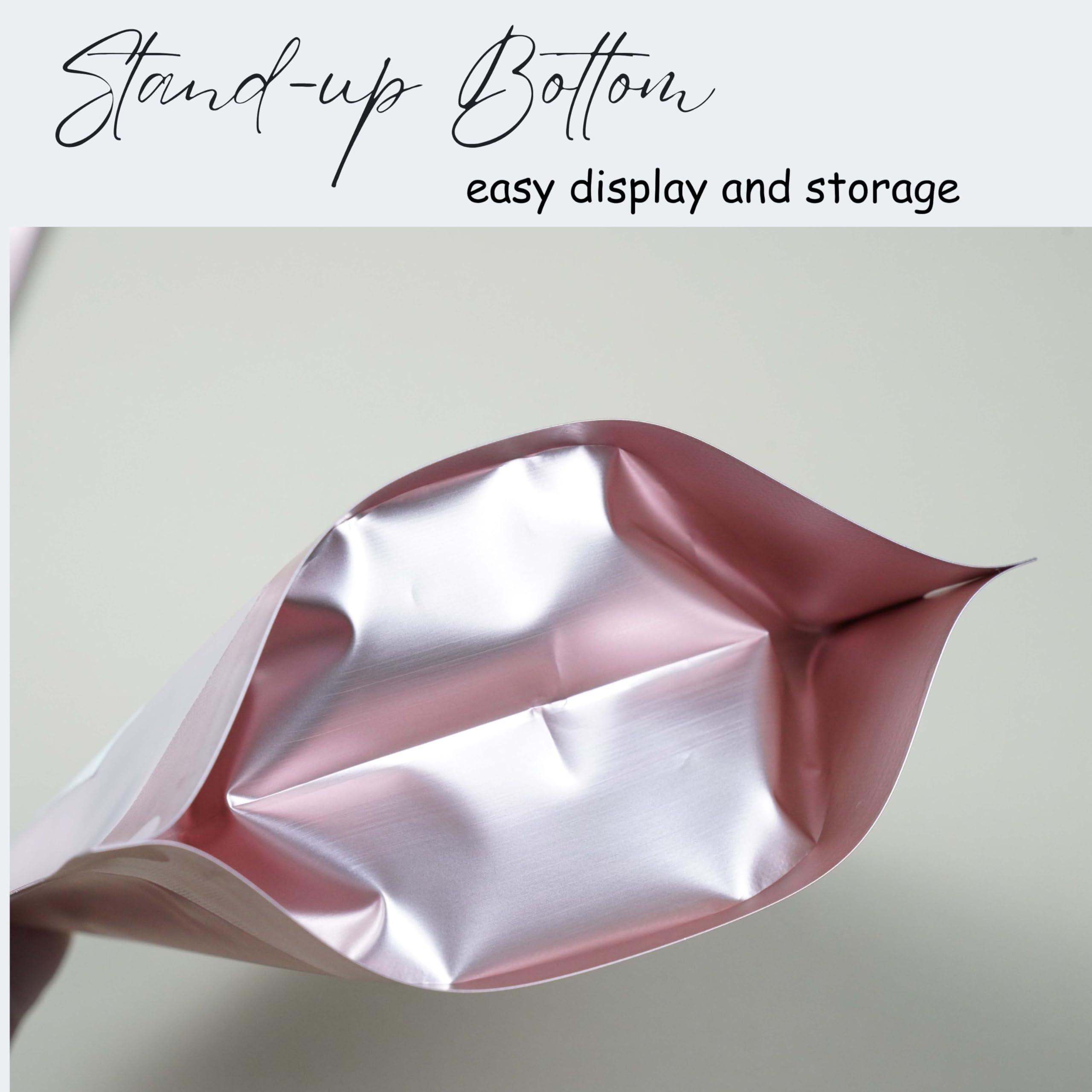 Puremigo 50 Pack Luxury Ready Pop Popcorn Bags Baby Shower, Pink Popcorn Bags, Stand up Zip Pouches Treat Bags, Popcorn Baby Shower Favors, 5.5 x 7.7 x 3.2inch