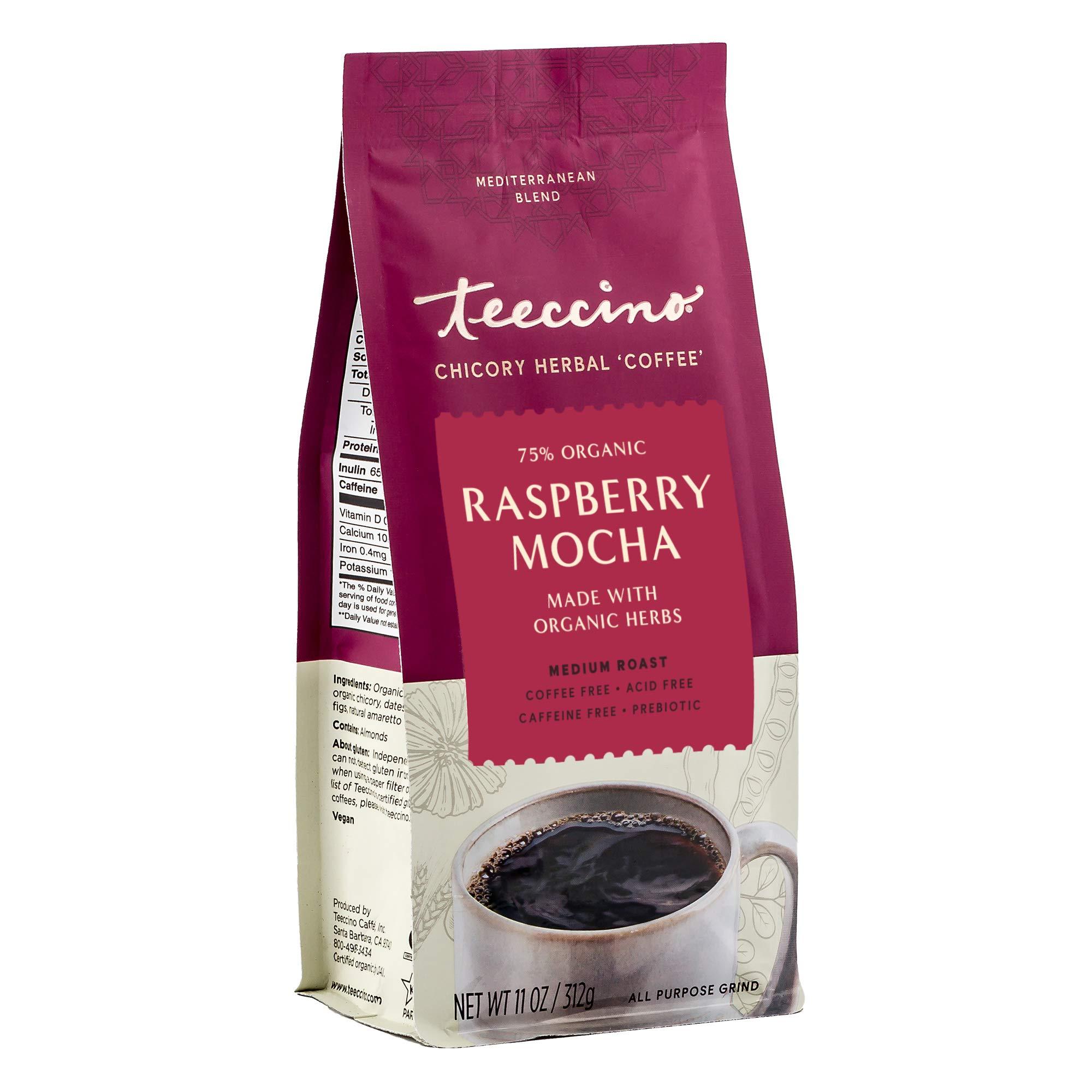 Teeccino Teeccino Raspberry Mocha Chicory Coffee Alternative - Ground Herbal Coffee Thats Prebiotic, Caffeine Free & Acid Free, Dark Roast, 11 Ounce (Pack of 3)