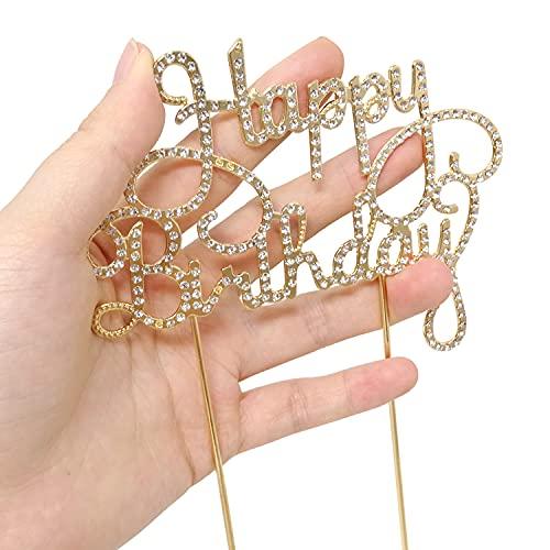 Honbay Honbay Happy Birthday Cake Topper Sparkly Bling Alloy Crystal Rhinestones Cake Topper Cake Decoration for Birthday Party (Gold)
