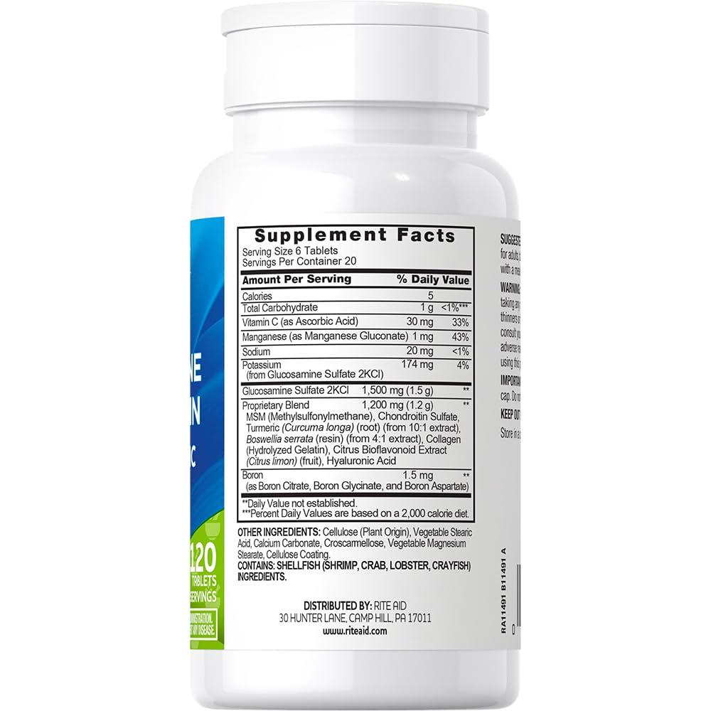 Rite Aid Rite Aid Gluco Chon MSM + Turmeric Tablets 120 Count, with Collegen, Supports Healthy Cartilage, Protects Joints and Bones, Antioxidant Formula