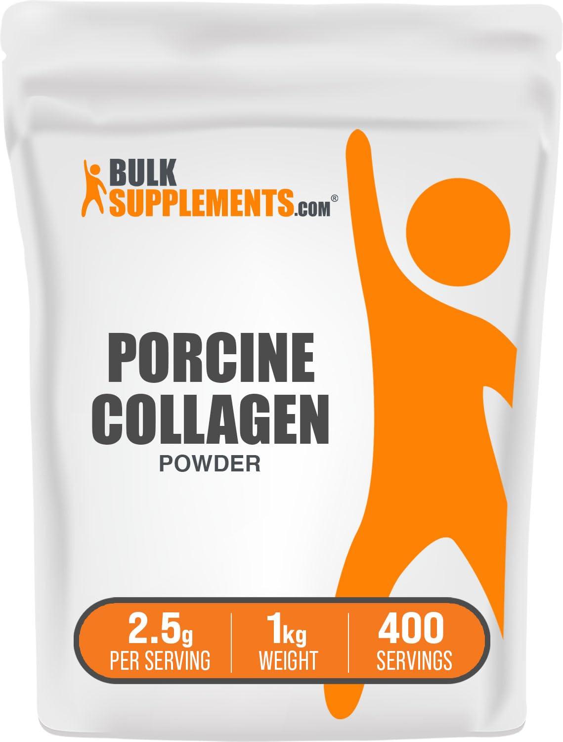 BULKSUPPLEMENTS.COM BulkSupplements.com Porcine Collagen Powder - Hydrolyzed Collagen Powder, Collagen Supplement, Collagen Protein Powder - Gluten Free, 2500mg per Serving, 1kg (2.2 lbs) (Pack of 1)