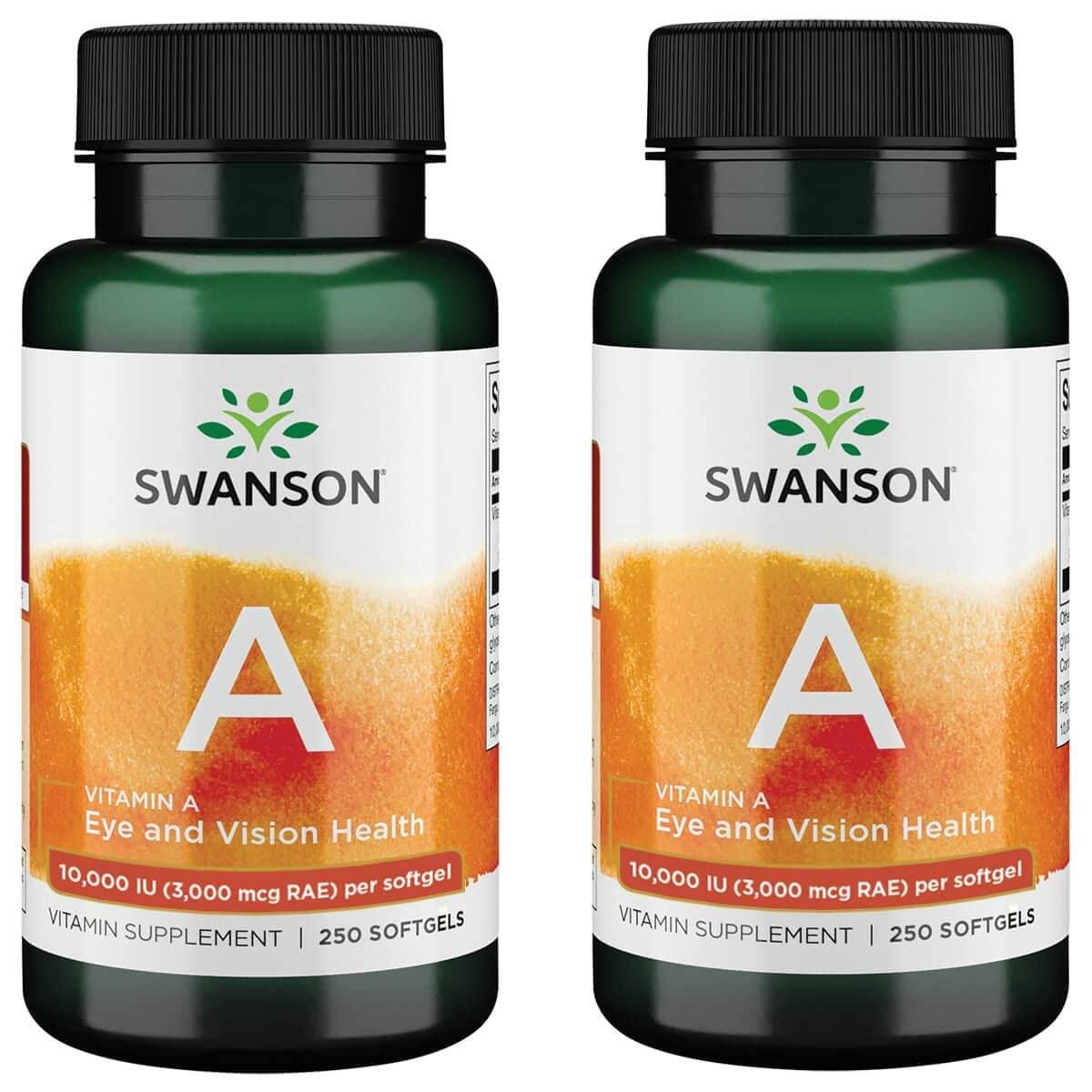 Swanson Swanson Vitamin A 10,000 IU (3,000 mcg RAE) Natural Nourishment for Bone, Skin Health, Vision Support & Immune System Function - High Absorption Vitamin A 250 Softgels (2 Pack)