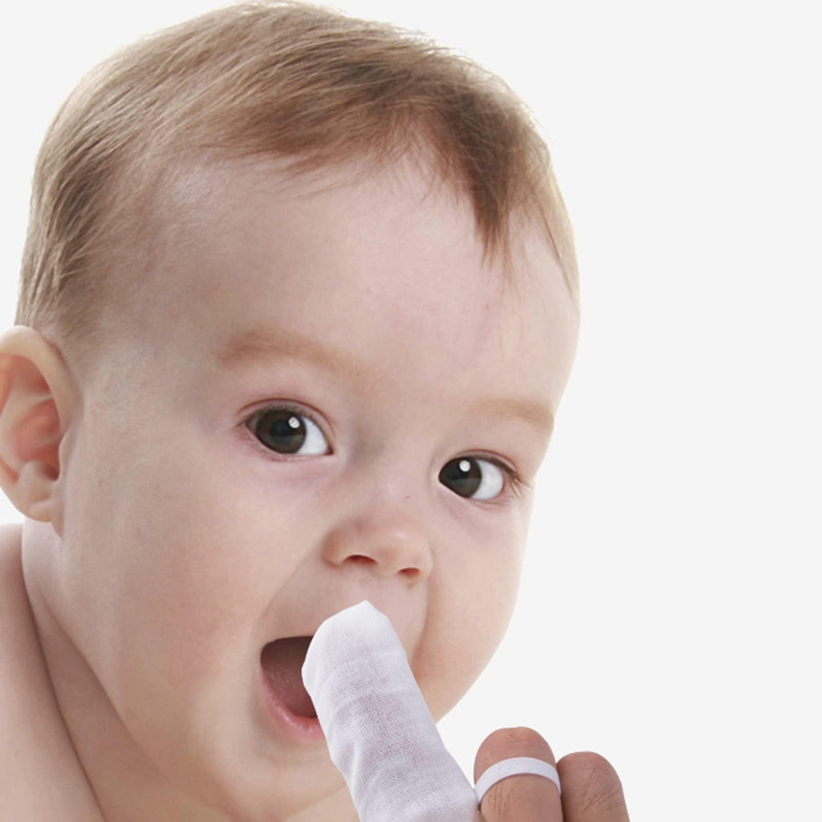 Brrnoo Baby Teeth Cleaning Gauze Finger Cover, 6pcs Baby Teeth Soft Gauze Infant Finger Clean Oral Toothbrush, Milk Removal Soft Ring Buckle Oral Tongue Cleaner