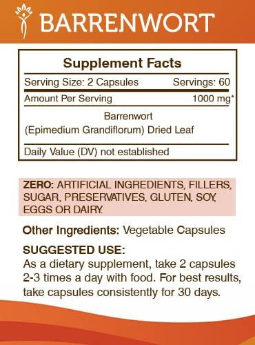 Secrets of the Tribe Secrets of the Tribe Barrenwort 120 Capsules, Made with Vegetable Capsules and Barrenwort (Epimedium Grandiflorum) Dried Leaf (120 Capsules)