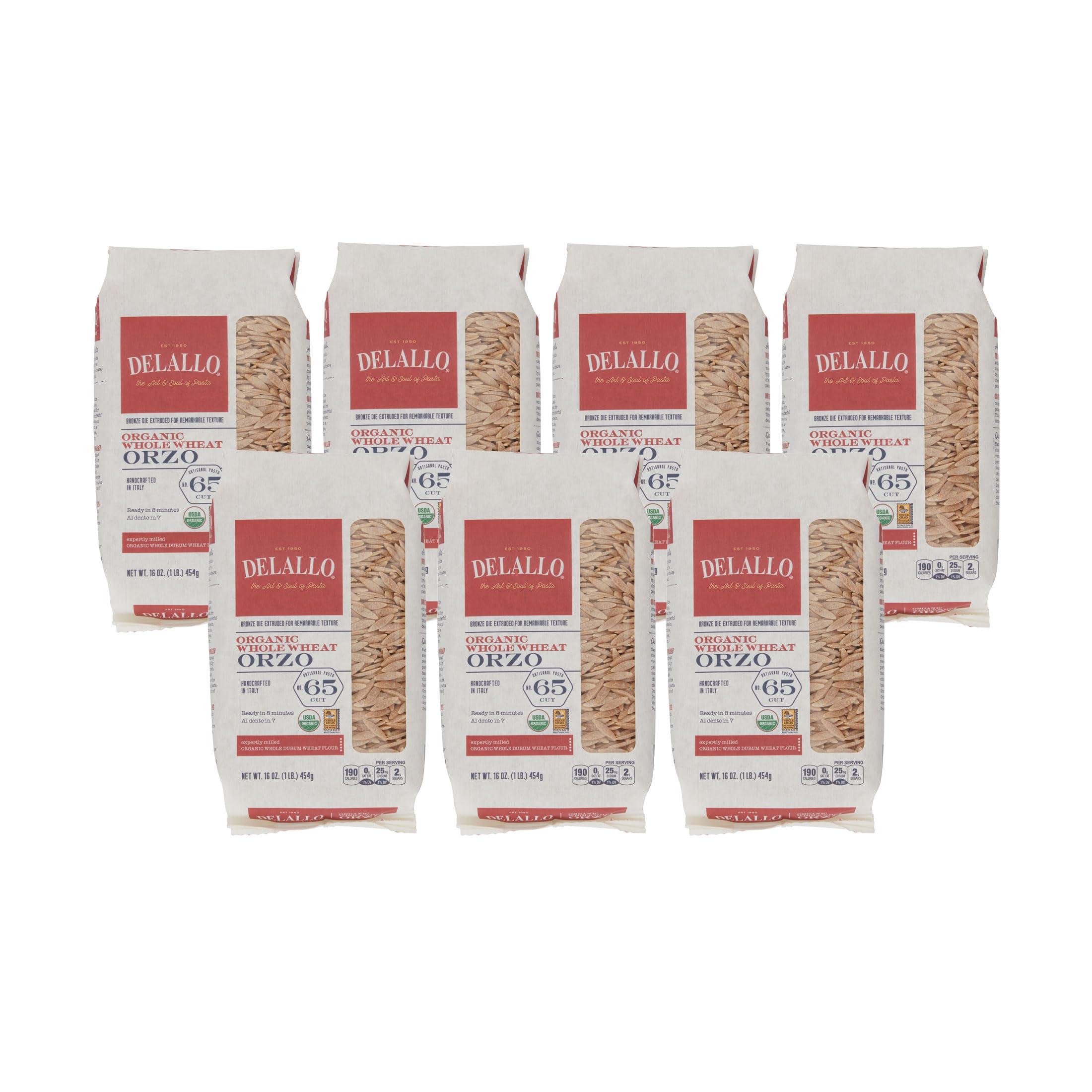 DeLallo DeLallo Whole Wheat Orzo Pasta, 1 Pound Bag, 7 Pack, Organic, 100% Durum Wheat Flour, Made in Italy, High Protein