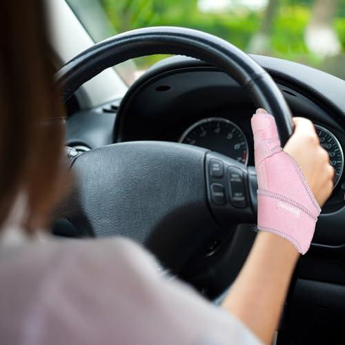 GenetGo Trigger Thumb Splint - Thumb Spica Support Brace Stabilizer for Pain, Sprains, Arthritis, Tendonitis (Right Hand or Left Hand) (Pink)
