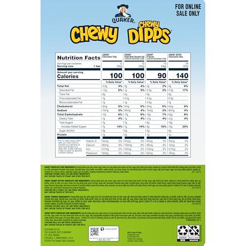 Quaker Quaker Chewy Granola Bars, Chewy & Dipps 4 Flavor Variety Pack, 58 Pack, Chocolate Chip, Peanut Butter Chocolate Chip, Smores flavors