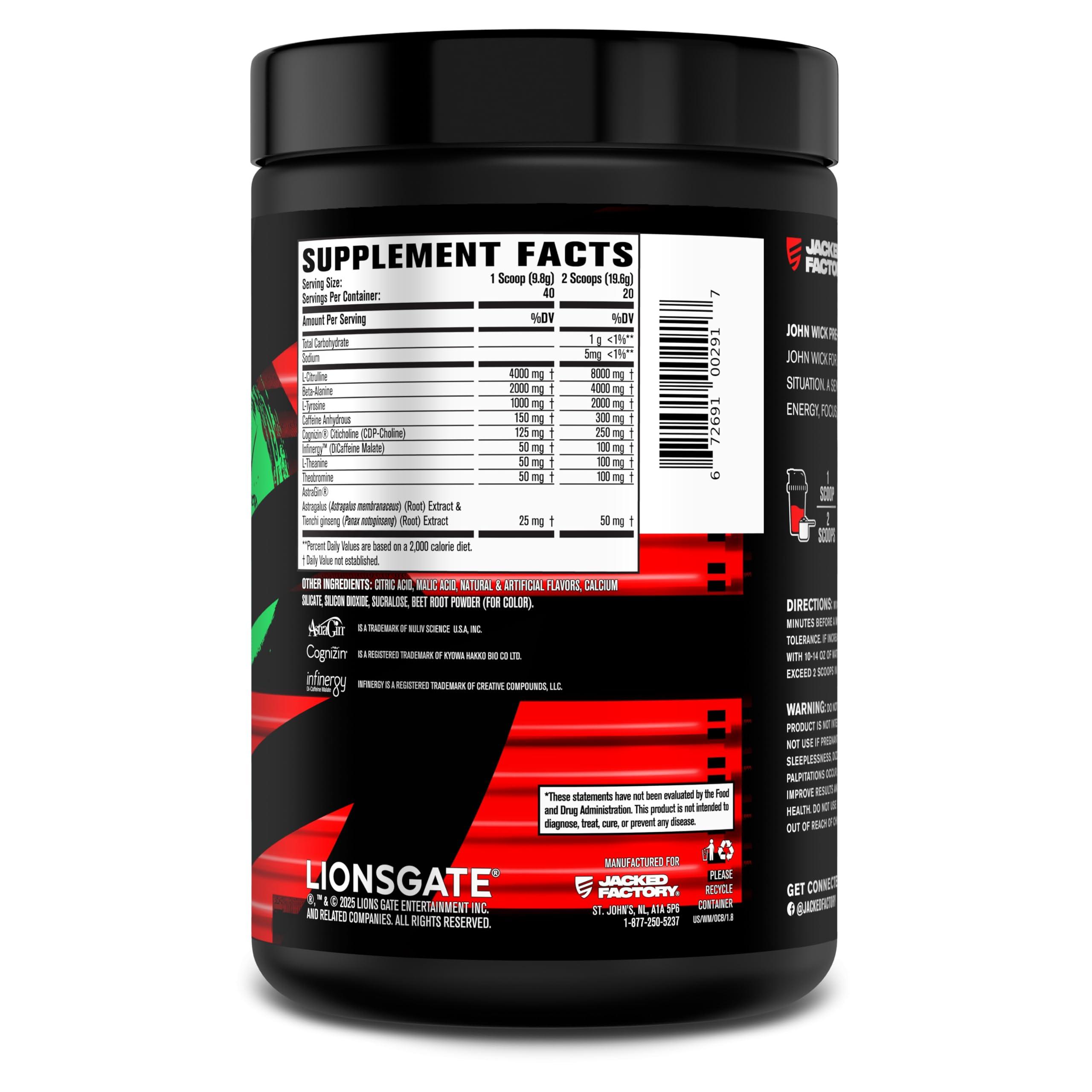 Jacked Factory Jacked Factory X John Wick - Wick Mode Pre Workout Powder - Intense Energy, Battle-Ready Focus, Unstoppable Commitment, and Sheer Will - 40 Servings, Osaka Cherry Blossom