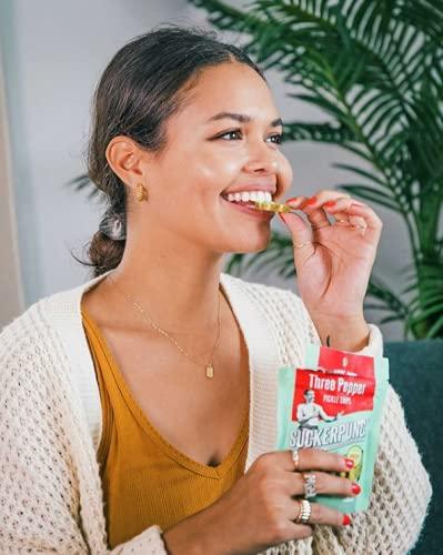 SUCKERPUNCH SuckerPunch | Fiery Heat 3-Pepper Chip-Cut | Pickle Pouch Snack Pack | 3.4oz Single-Serve (12 units)