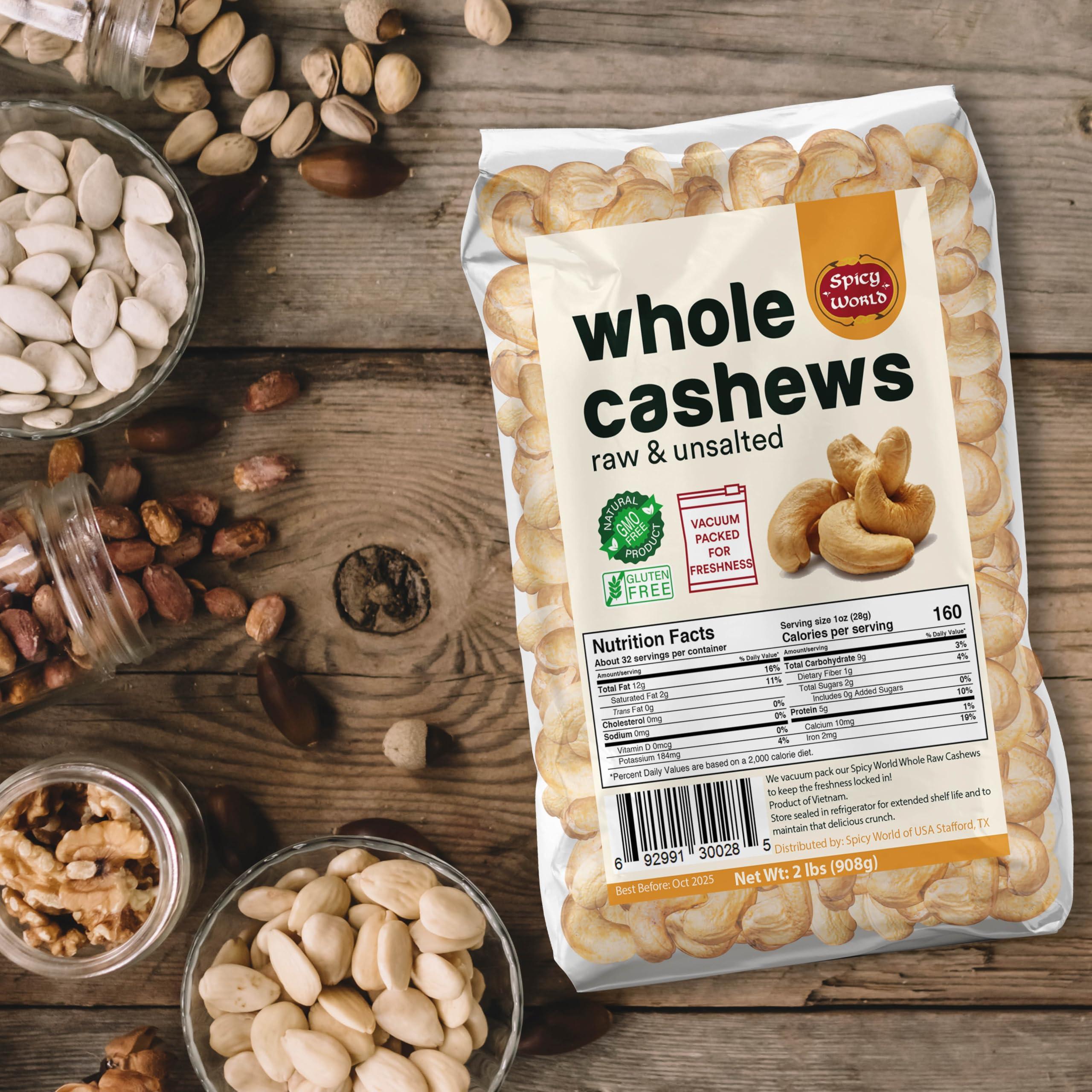 Spicy World Spicy World Raw Cashews Whole 2 Pound Bulk - Unsalted, Natural & Pure, No Chemicals