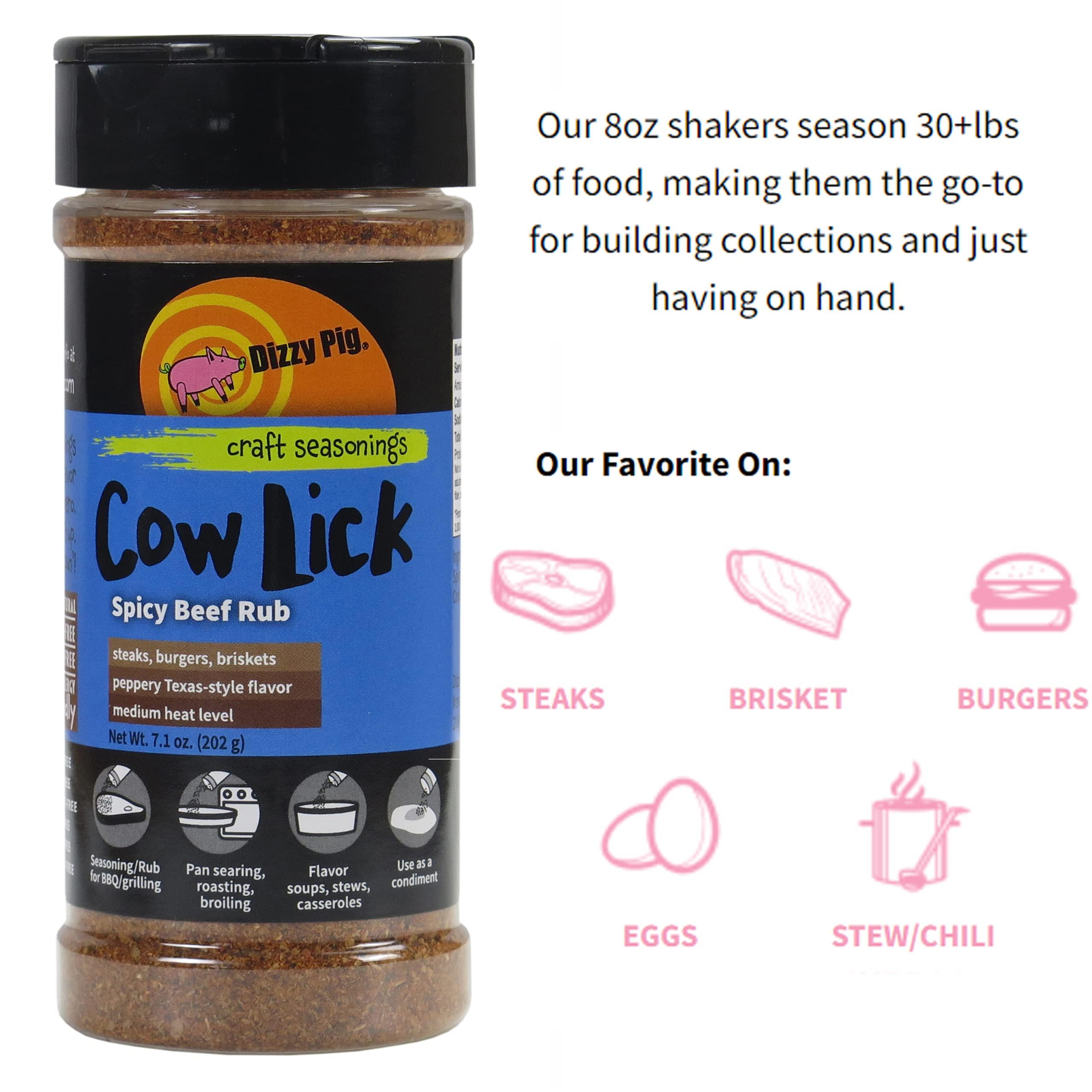 Dizzy Pig Dizzy Pig Cow Lick Texas-Style Spicy Beef Seasoning Rub (8oz Shaker) - Seasons 30+lbs of Food - Hand Made in the USA - MSG Free, Gluten Free