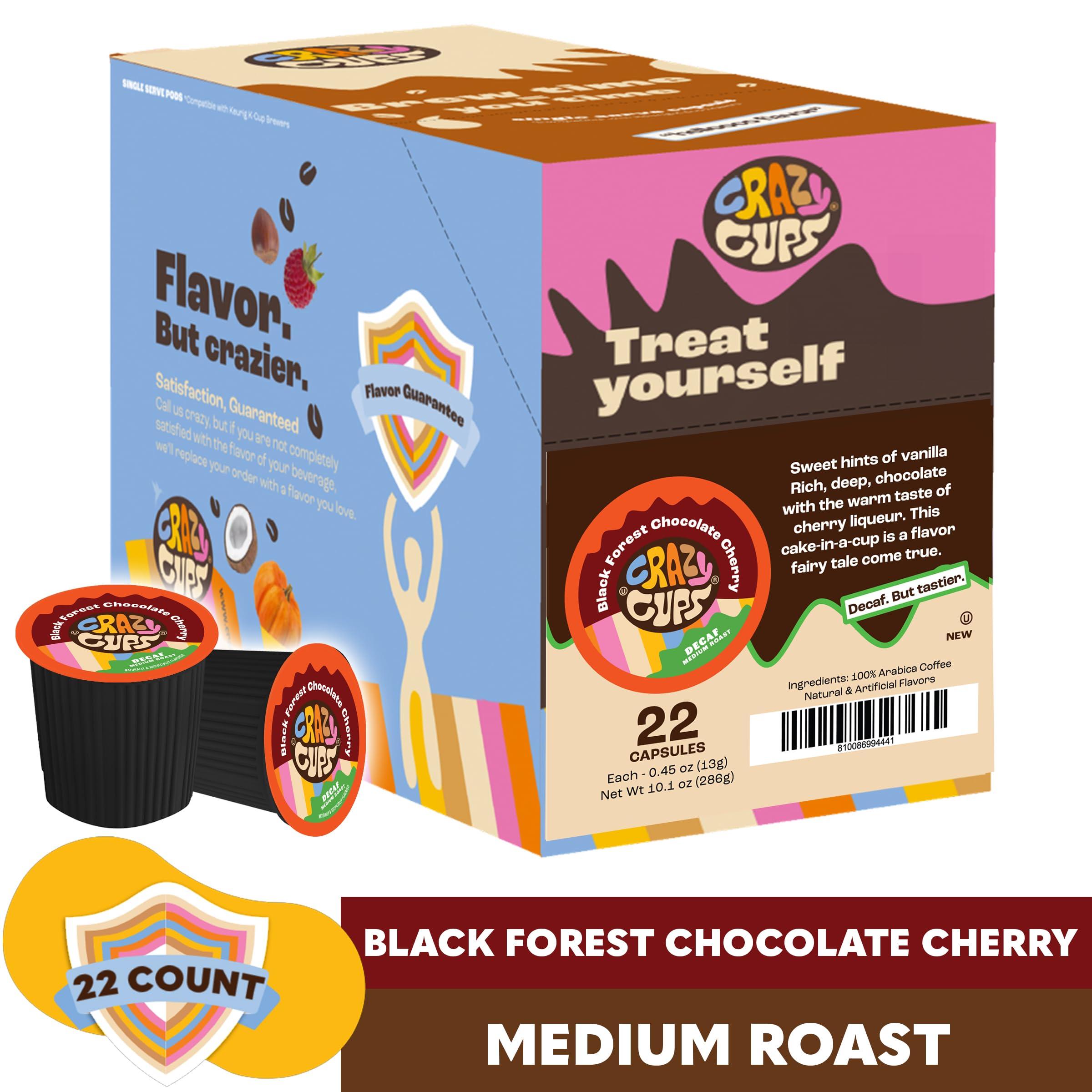 Crazy Cups Crazy Cups Decaf Black Forest Chocolate Cherry Coffee Pods, Decaf Flavored Coffee Pods In Single Serve Cups Compatible With Keurig K Cups Machine(Pack of 1, 22 Count Total)