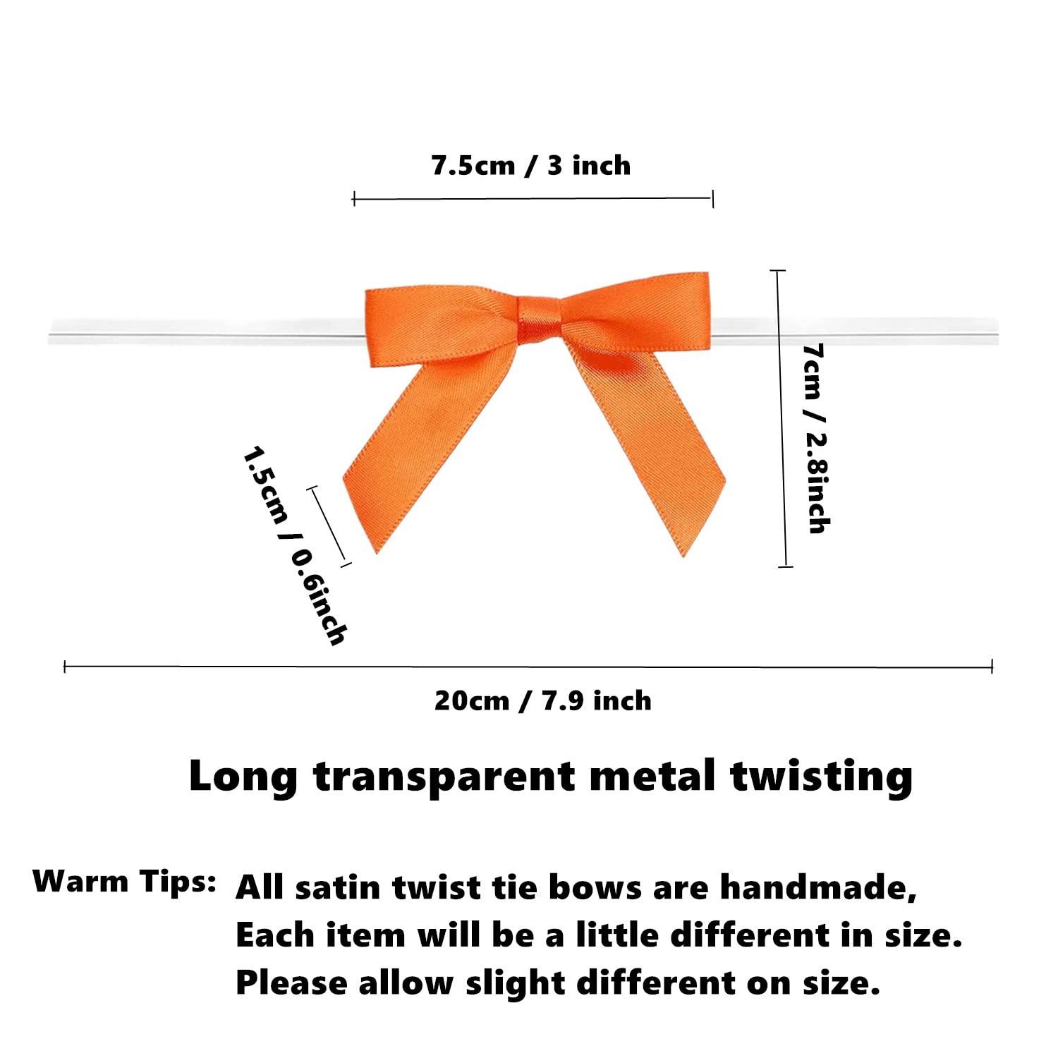 GUIFIER GUIFIER 100 Pack Orange Pretied Bows, 3\" Satin Ribbon Twist Tie Bows for Treat Bags, Pre Tied Ribbon Bows Twist Tie for Crafts, Twist Bows Tied Bows with Wire for Gift Bags, Popcorn Bags, Candy Bags