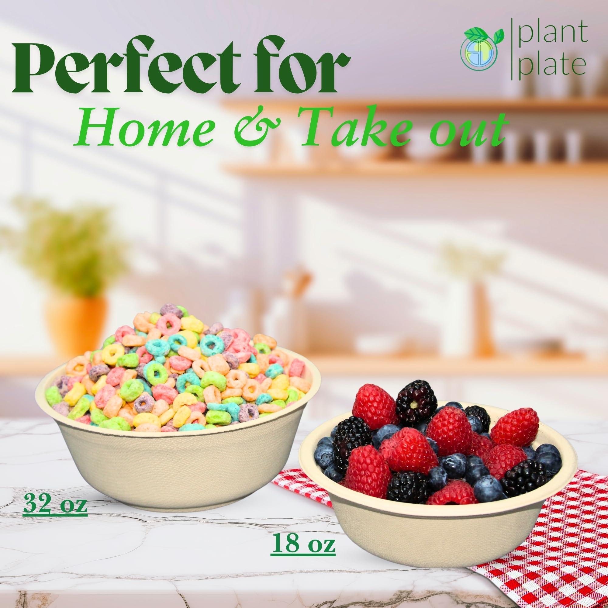 Plant Plate Plant Plate Compostable Paper Bowls - Heavy Duty, Eco Friendly Disposable Plates Made with Sugarcane Bagasse. Strong, Durable and Microwave Safe - (18 oz bowl, 150 Pack, Bulk) (150, 18oz)