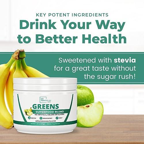 My Adventure to Fit Green Superfood Powder for Digestion & Gut Health - Keto Friendly Superfood Greens Blend Powder for Immune Support - Powdered Greens Supplement for Immune Boost - Apple Banana Flavor