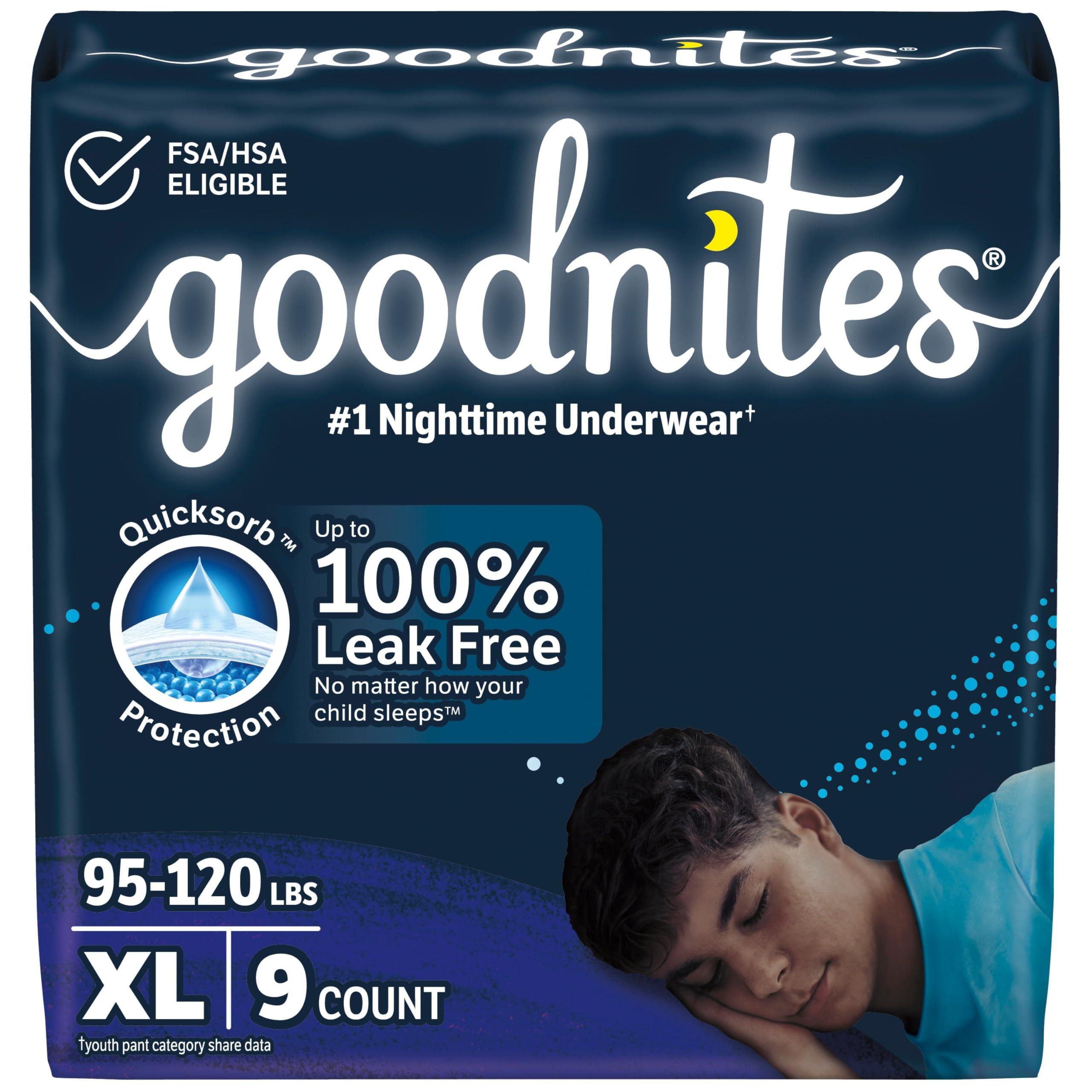 GoodNites Goodnites Boys\' Nighttime Bedwetting Underwear, Size Extra Large (95-140+ lbs), 9 Ct, Packaging May Vary