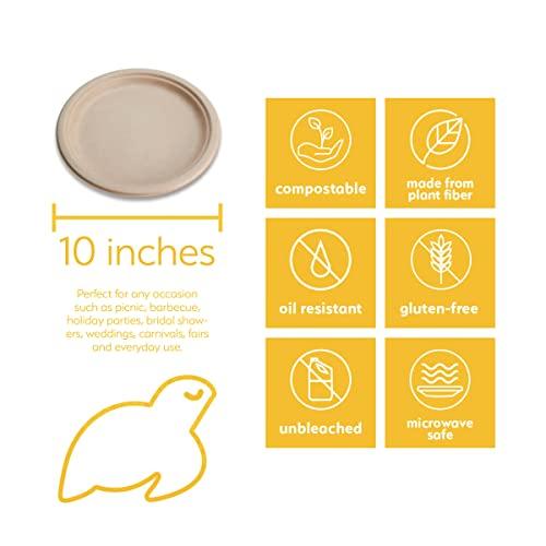 Earth's Natural Alternative 100% Compostable Disposable Paper Plates Bulk [10" 50 Pack], Bamboo Plates, Eco Friendly, Biodegradable, Sturdy Large Dinner Party Plates, Heavy-Duty, Unbleached by Earth's Natural Alternative