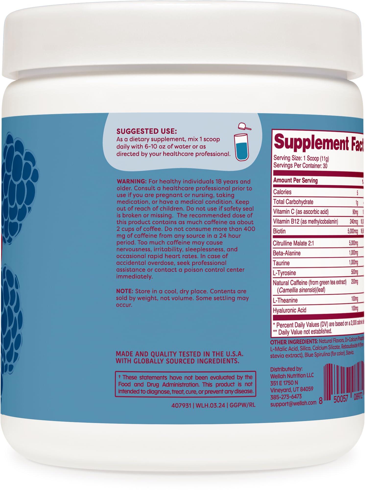 Wellah Wellah Get-Going Pre-Workout Drink Mix (Blue Raspberry Flavored, 30 Servings)