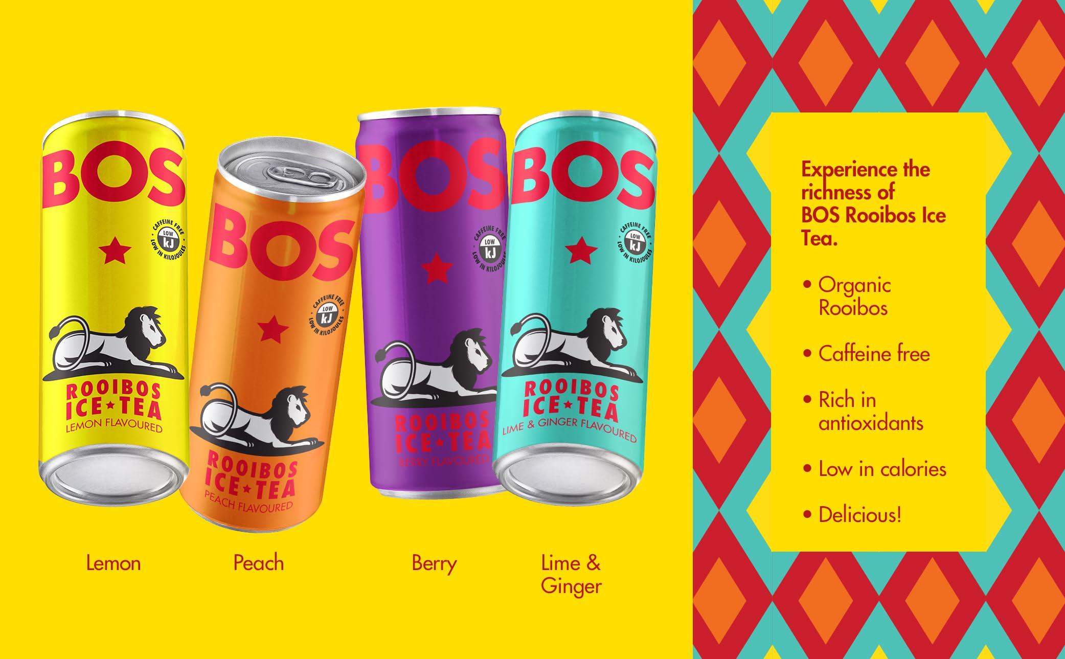 BOS BOS Rooibos Iced Tea Sugar Free Peach | 24x (6x 10.1 oz Cans) | Organic, Caffeine Free, Naturally Sweet, Antioxidant-Rich, Herbal, Red Rooibos Tea | From South Africa