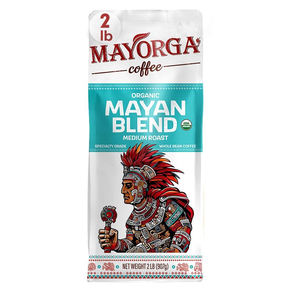 Mayorga Mayorga Medium Roast Whole Bean Coffee, 2 lb bag - Mayan Blend Organic Coffee Roast - Direct Trade, Specialty Grade, Non-GMO 100% Arabica Coffee Beans
