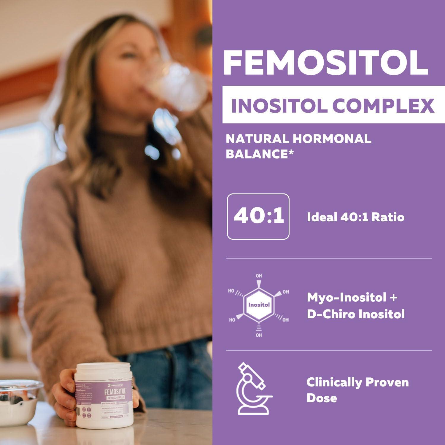 Triquetra Health FemoSitol Inositol Powder | Myo-Inositol & D-Chiro Inositol Complex - Clinically Proven 40:1 Ratio (Vitamin B8) | PCOS, Hormonal Balance & Healthy Ovarian Function Support (123 gram 60 Servings)