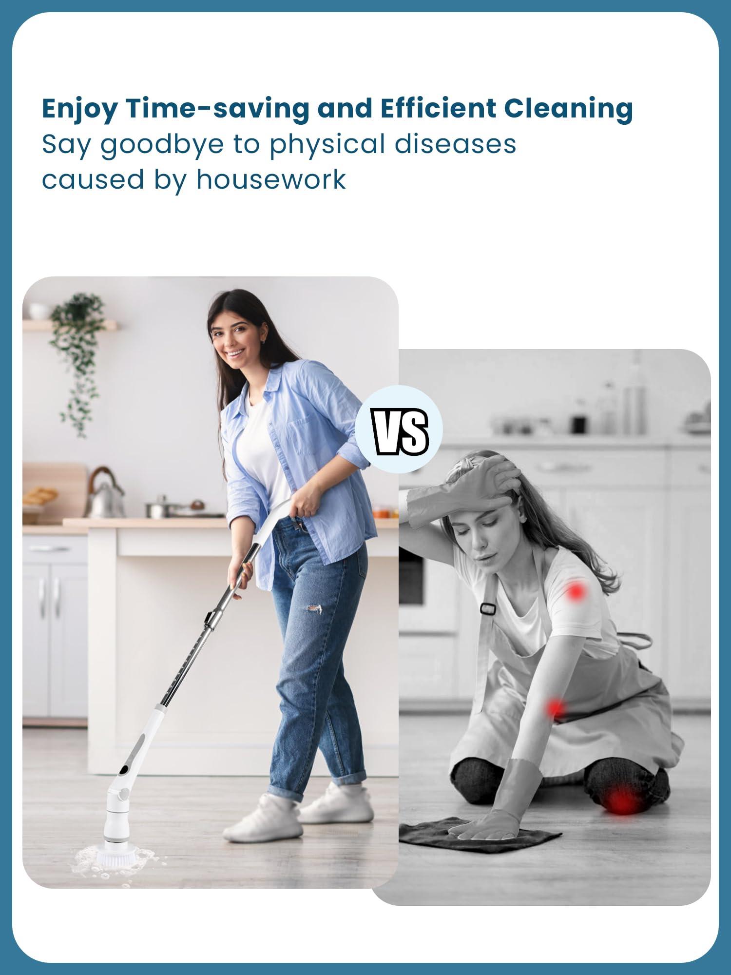 CONERX CONERX Cordless Cleaning Brush with 8 Replaceable Brush Heads, for Bathroom Floor Tile Window 3 Adjustable Speeds Adjustable Extension Handle