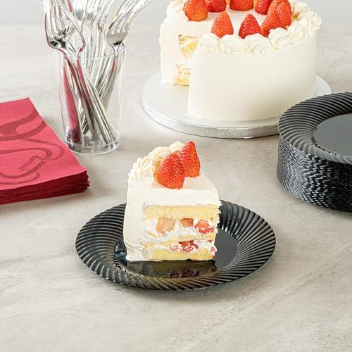 Restaurantware Restaurantware Moderna 7 Inch Premium Disposable Plates 40 Round Plastic Plates For Parties - Wave Pattern Heavy-duty Black Plastic Dinner Plates For Warm And Cold Foods Ideal For Cafes