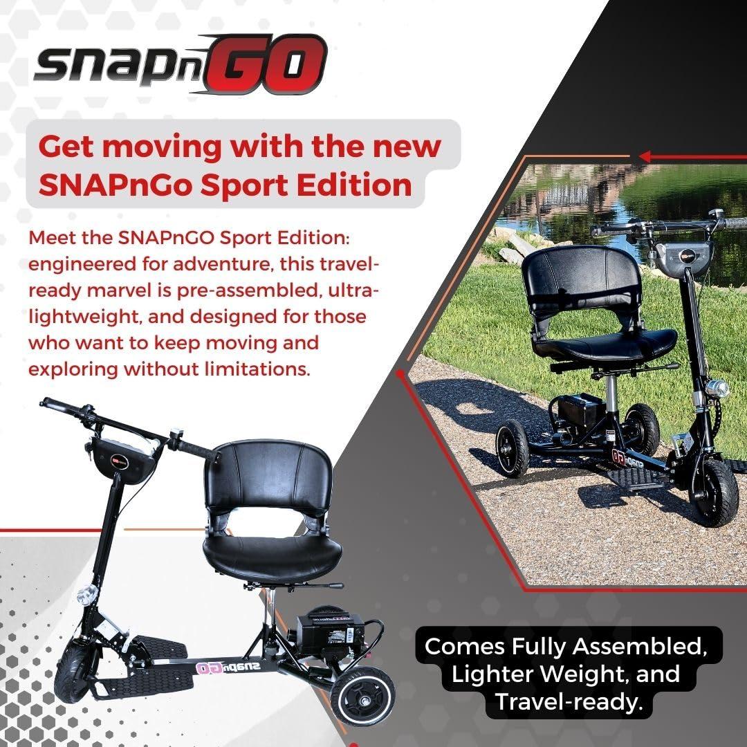SNAPnGO SNAPnGO Three Wheel Portable Mobility Scooter for Adults - Aircraft-Grade Aluminum, Top Speeds of 7mph & 13-Mile Range - Folding & Foldable Scooter - Airline Approved Electric Sit Down Scooter