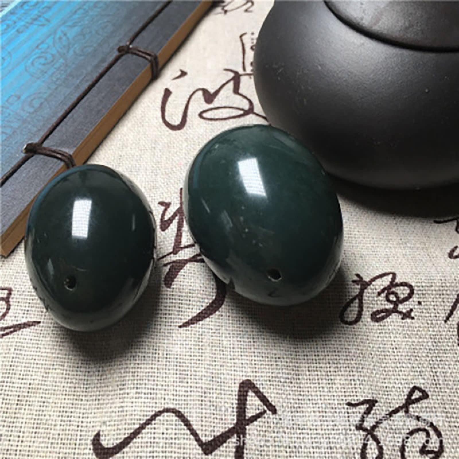 FOCCAR FOCCAR 3pcs Nephrite Jade Eggs for Women Exercise Jade Egg Set Drilled Massage Stone Natural Stone