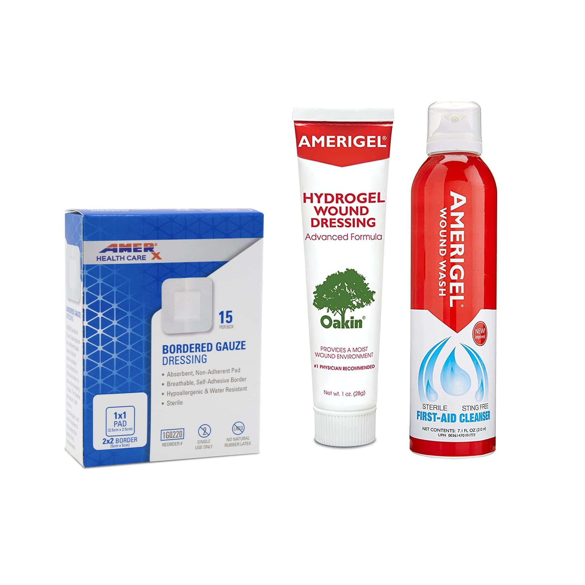 AMERIGEL AMERIGEL Total First Aid Bundle (1 oz. Hydrogel Wound Dressing, 7.1 oz. Saline Wound Wash, Bordered Gauze Dressing)