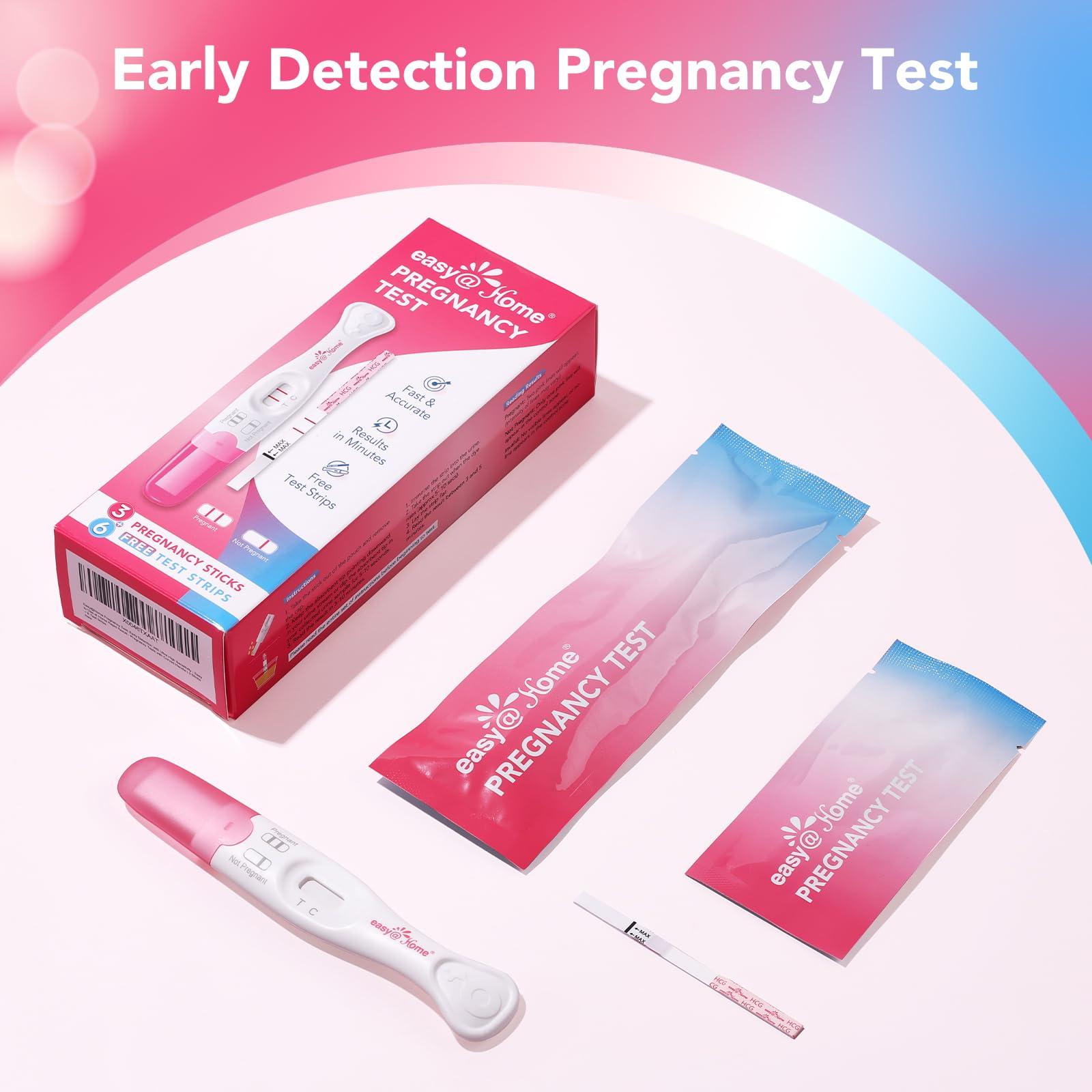 Easy@Home Easy@Home Early Pregnancy Test: Early Results & Reliable Accurate - Early Detection Pregnancy Tests with Curved Handle - Instant Readings in Minutes | 3 Sticks & 6 Free Strips