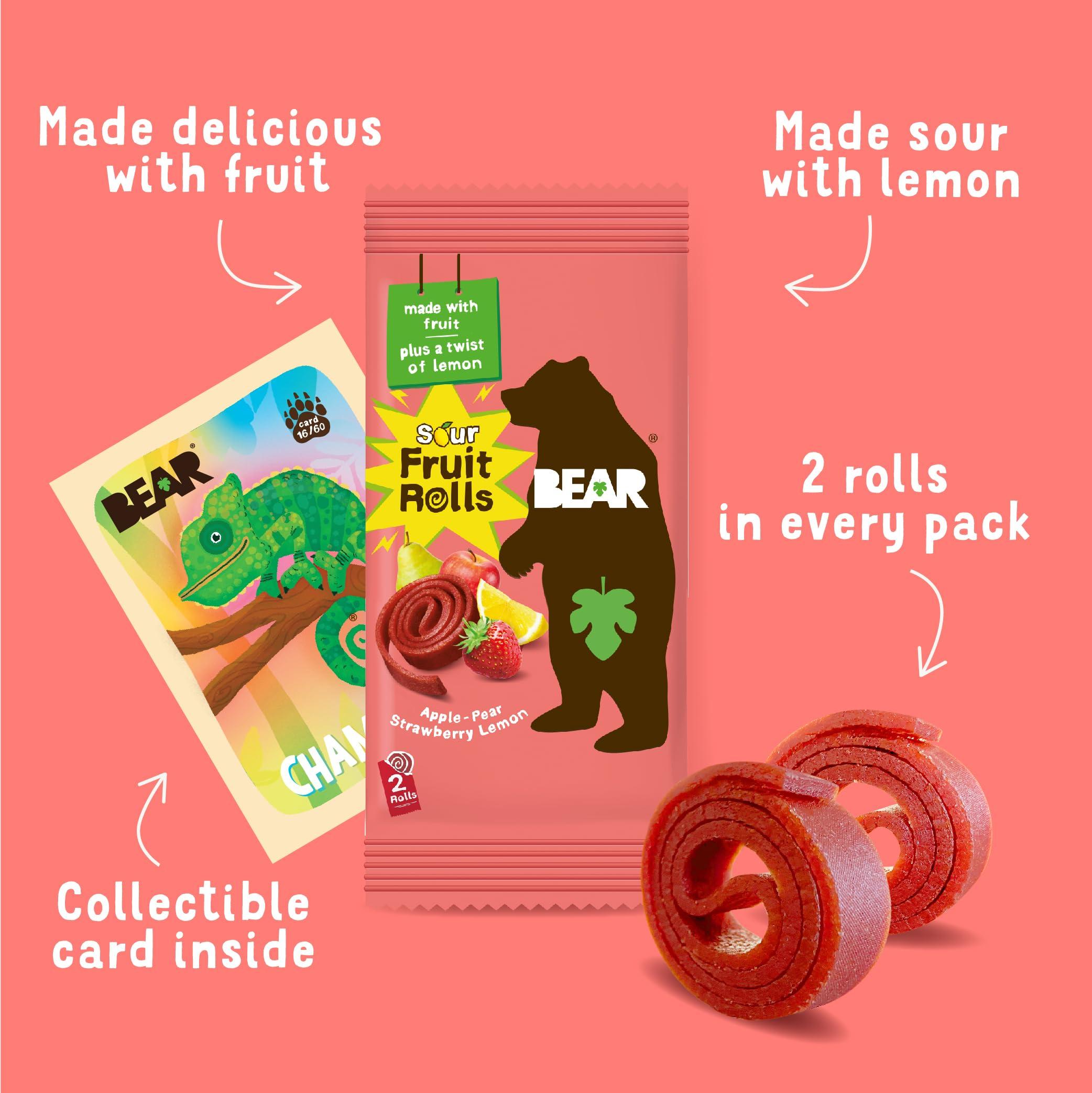 BEAR BEAR Sour - Real Fruit Yoyos - Strawberry-Apple - 0.7 Ounce (5 Count) - No added Sugar, All Natural, non GMO, Gluten Free, Vegan - Healthy on-the-go snack for kids & adults