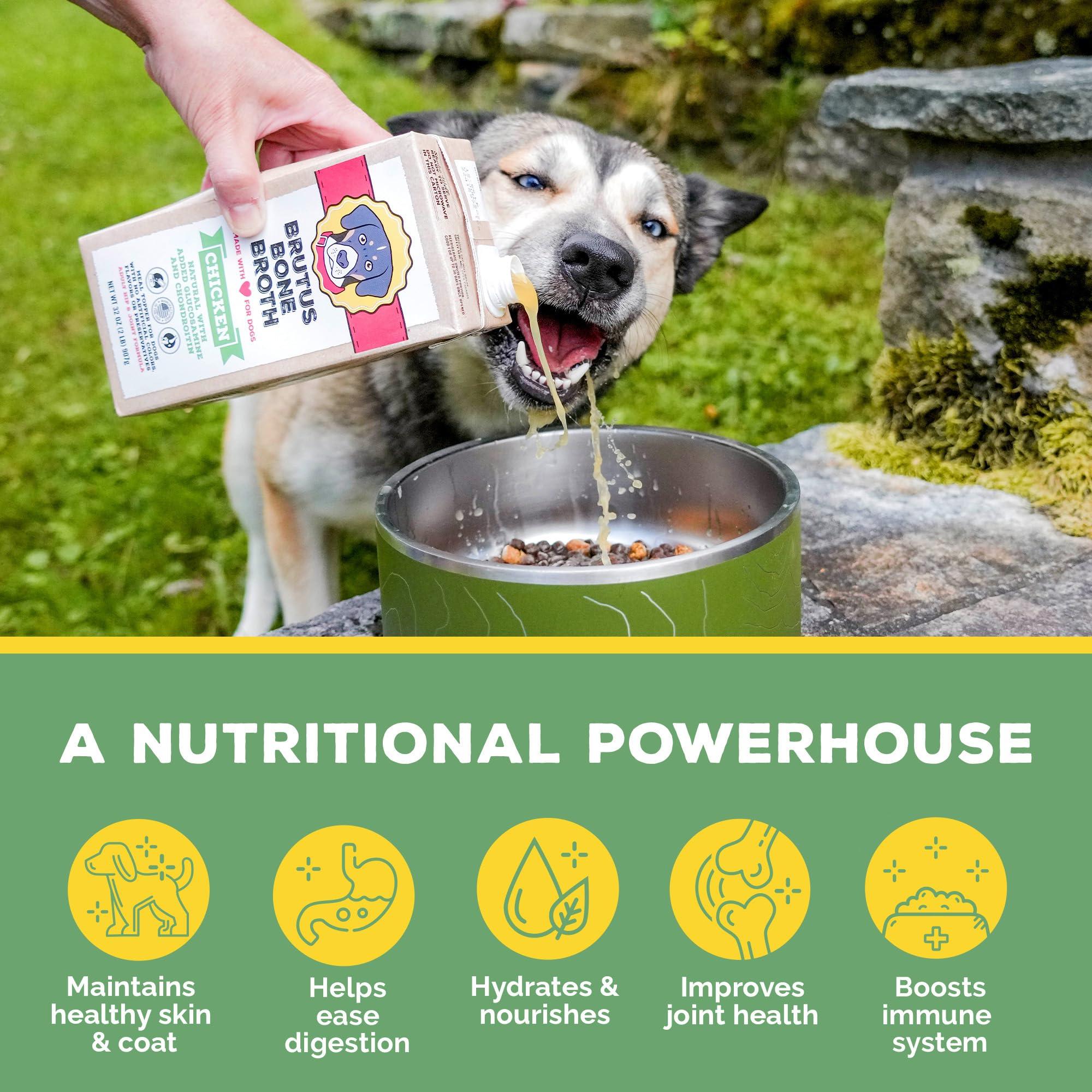 Brutus Bone Broth Brutus Chicken Broth for Dogs - All Natural Chicken Bone Broth for Dogs with Chondroitin Glucosamine Turmeric -Human Grade Dog Food Toppers for Picky Eaters & Dry Food -Tasty & Nutritious