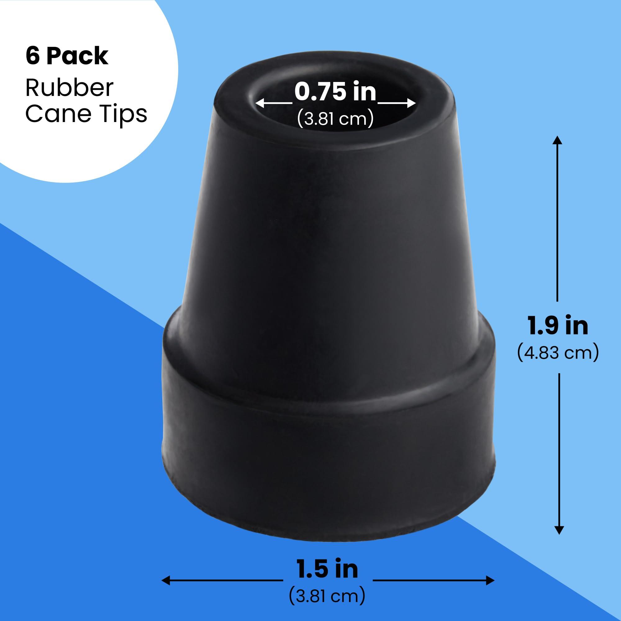 Wellbrite 6 Pack Replacement Rubber Cane Tips for Canes, Walking Sticks, Walkers (Black, 3/4 Inch Tip)