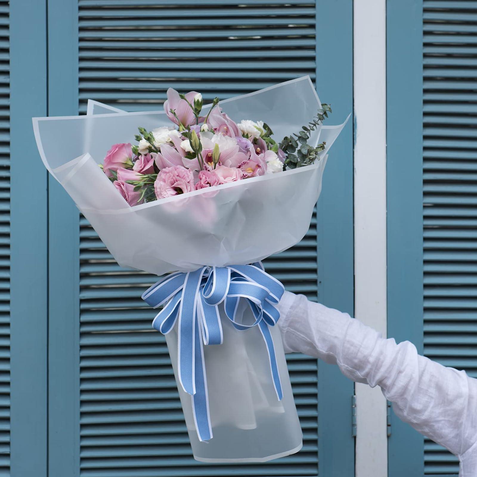 VOWOVOSDAY VOWOVOSDAY 20 Pcs Flower Wrapping Paper,Flower Bouquet Wrapping Paper-Floral Wrapping Paper Waterproof Flowers Bouquet Packing Material with Ribbon Florist Bouquet Supplies DIY Craft Gift Packing