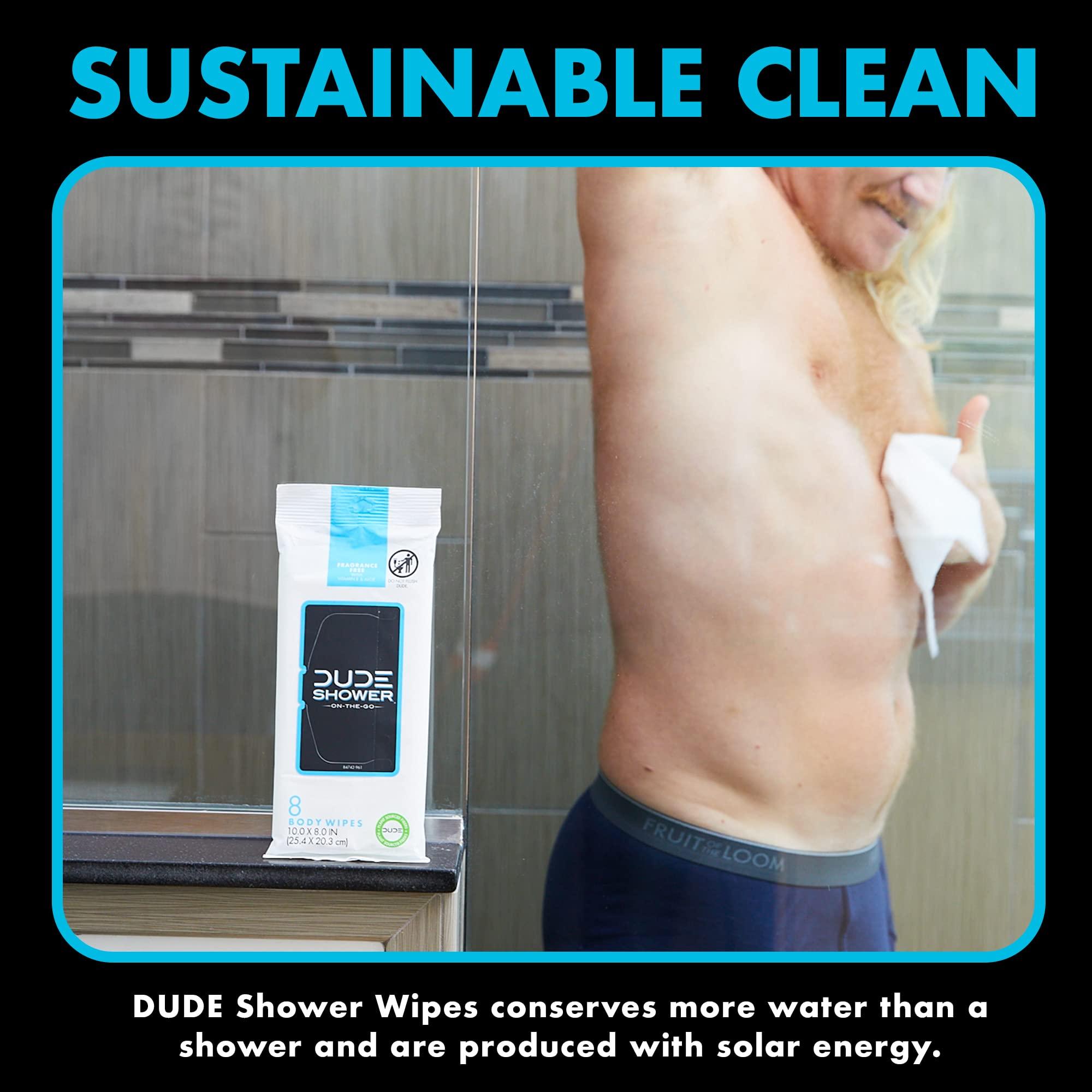 Dude DUDE Wipes On-The-Go Shower Wipes - 1 Pack, 8 Wipes - Unscented Extra-Large Wipes with Vitamin E & Aloe - Full Body Shower Replacement Wipes