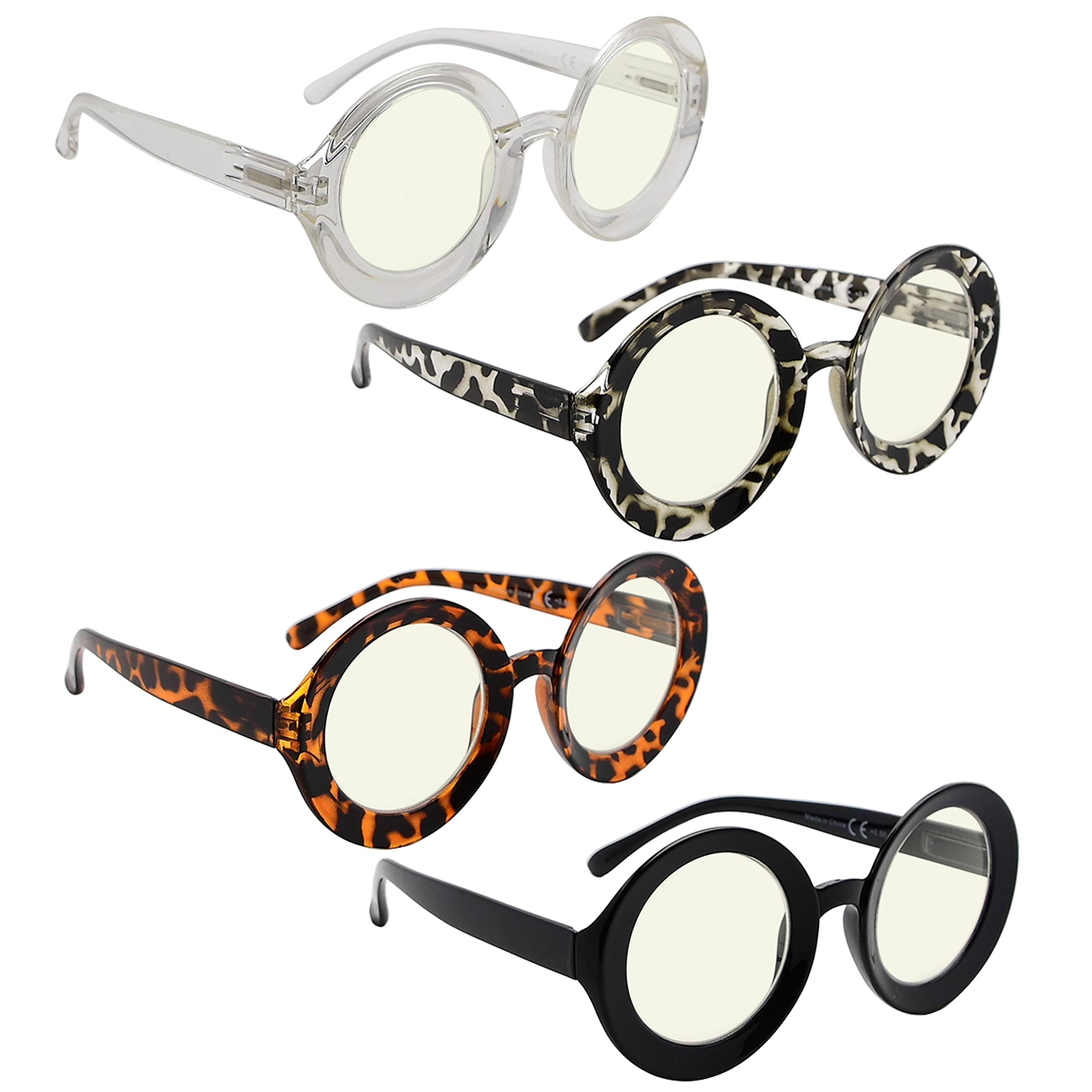 LUR LUR Blue Light Blocking Reading Glasses for Women - 4 Pack Round Computer Readers +1.00