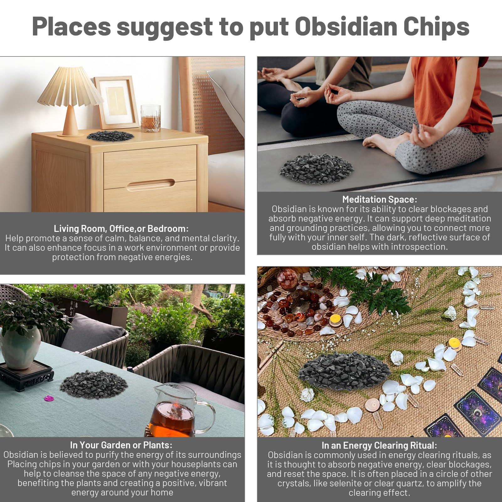 Orientrea Orientrea 1.1lb Natural Crushed Obsidian Crystal Tumbled Chips-Healing Crystals Chips Bulk, Crushed Crystal Gemstones for Crafts, Beautiful Package for Gift (Obsidian)