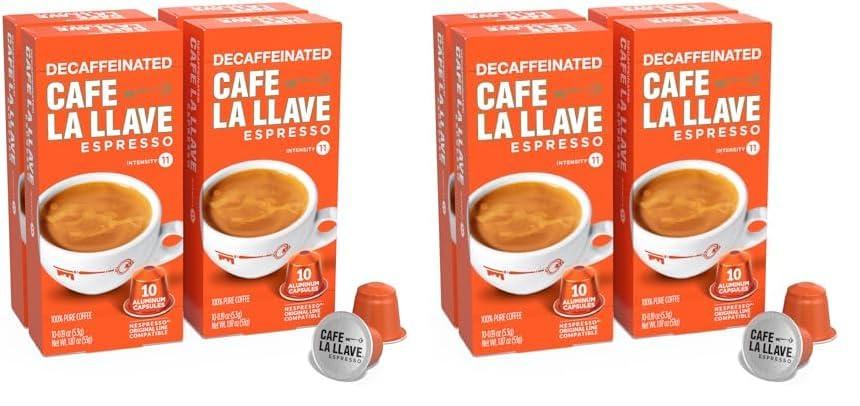 Cafe La Llave Cafe La Llave Decaf Espresso Capsules, 40-Count Aluminum Recyclable Pods, Intensity 11, Compatible with Original Nespresso Machines (Pack of 2)