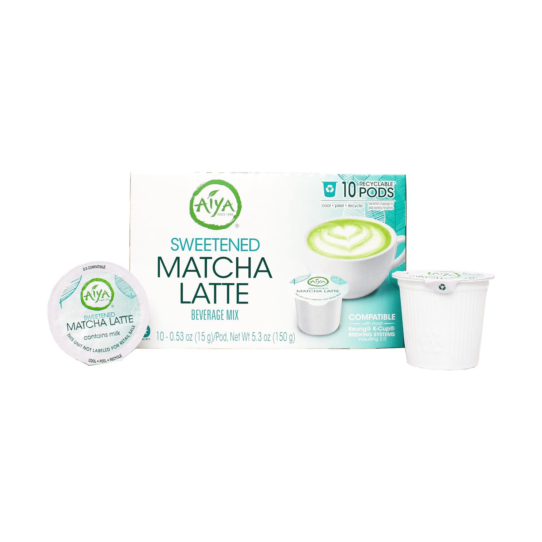 AIYA SINCE 1888 Aiya Sweetened Matcha Latte Pods, Creamy Matcha Pods for a Keurig - Authentic Matcha with Rich Notes of Vanilla, Convenient Single-Serve Pods (10 Count, Sweetened Matcha Latte)