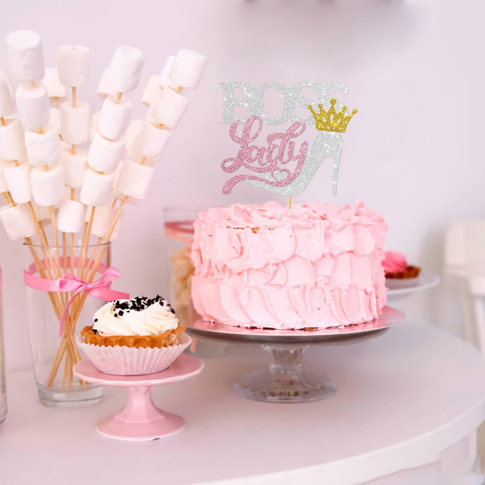 MonMon & Craft MonMon & Craft Boss Lady Cake Topper / Girl Boss Birthday Party Decor / Reveal Gender Sign Cake Topper / Baby 1st Birthday Party Decorations - Silver Glitter